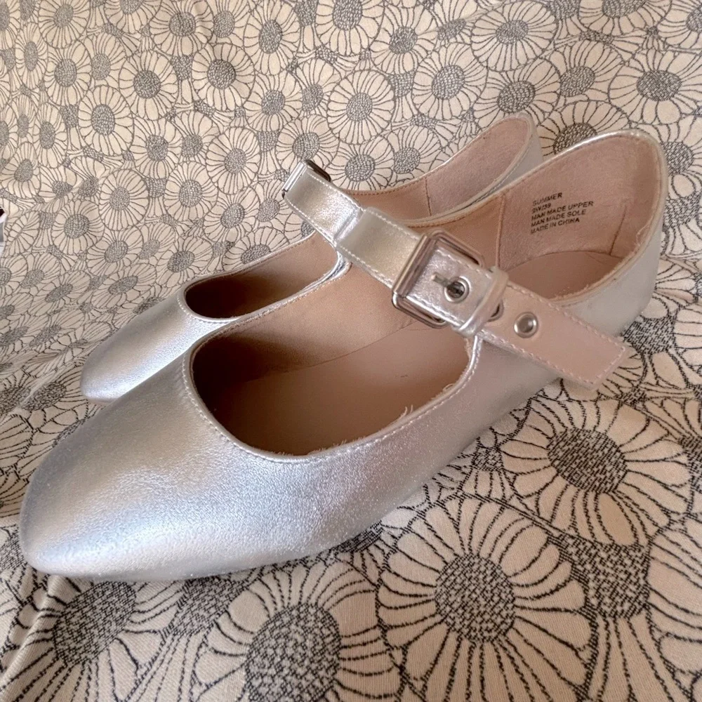 Silver Flat Mary Jane whimsigoth grunge fairy Wide Ballet Shoes by Me Too